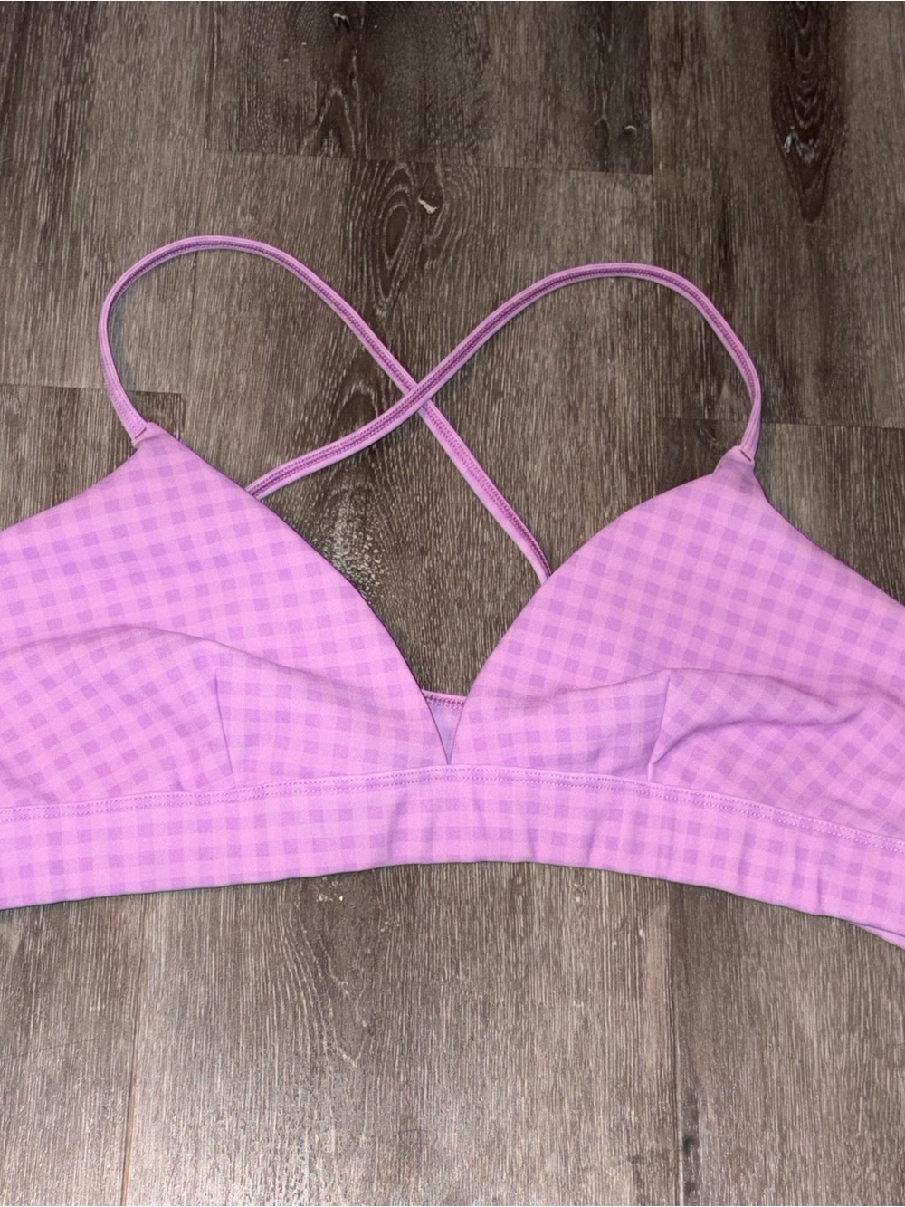 Alo Yoga Splendor Bra Light Purple Gingham Bralette with Crisscross Straps